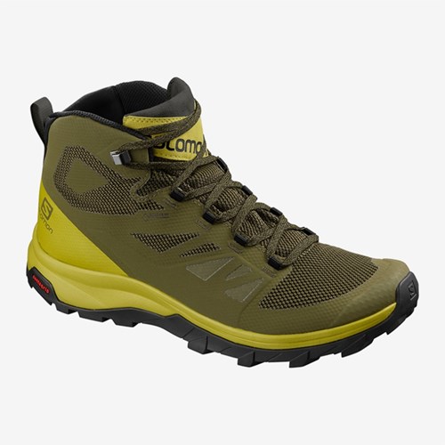 Men's Salomon Outline Mid Gtx Hiking Boots Olive | US(490136)