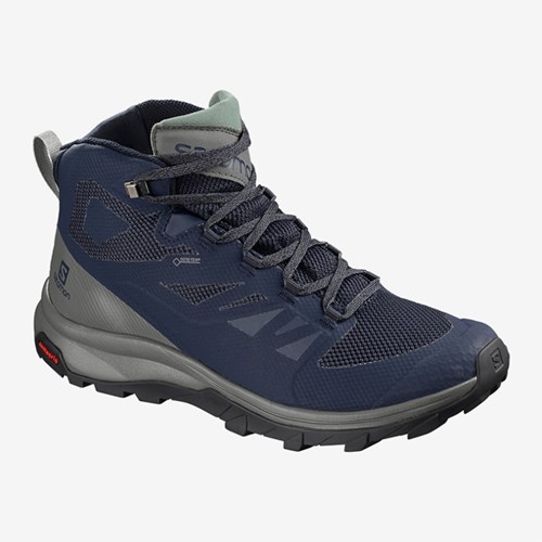 Men's Salomon Outline Mid Gtx Hiking Boots Blue | US(758069)